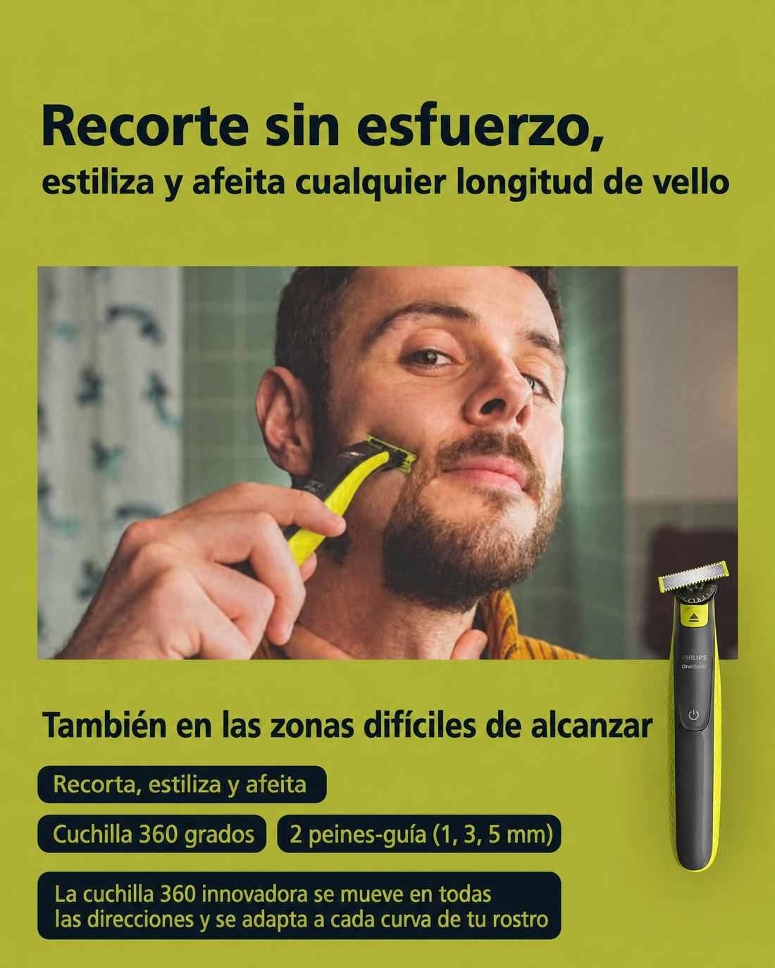360°-Klinge des Philips OneBlade, die sich dem Gesicht anpasst